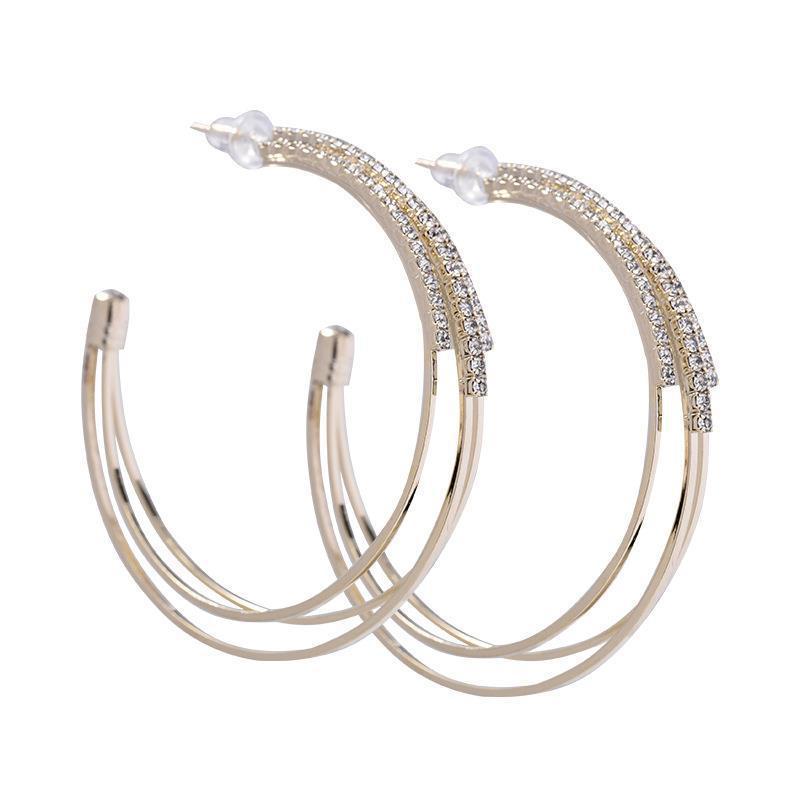 S925 Silver Full Diamonds C-Shape Circle Earrings