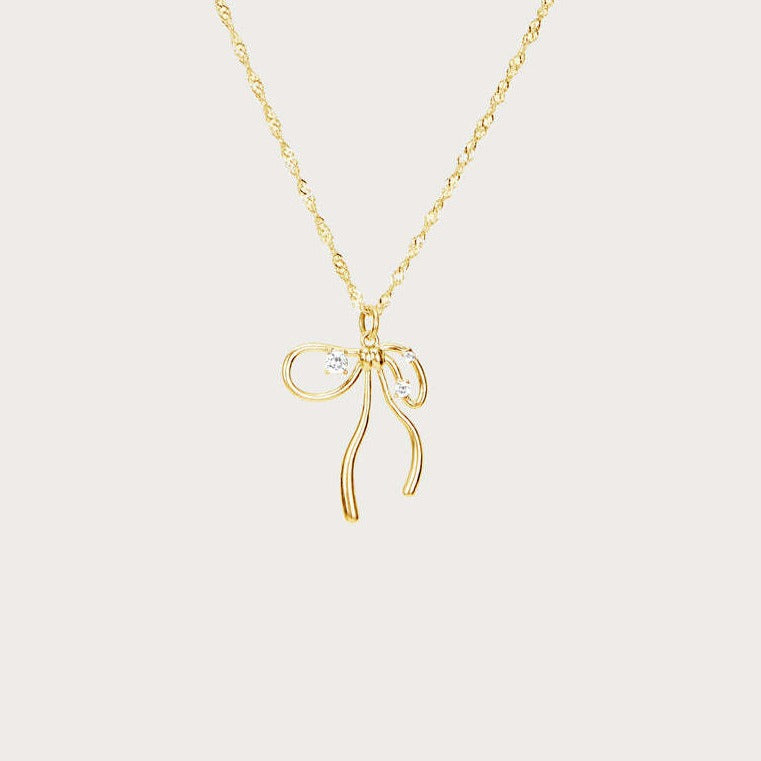 Gold-Plated Zircon Niche Bow Necklace